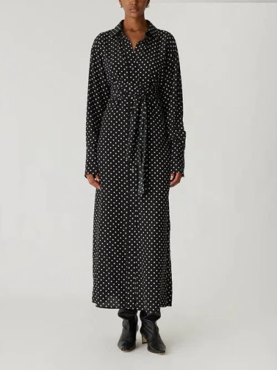 Rebecca Taylor Polka Dot Silky Wrap Dress In Black Dot Combo