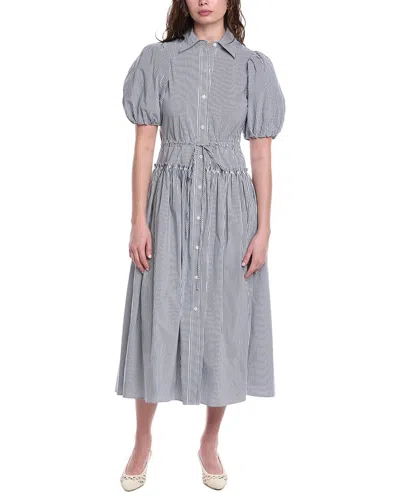 Rebecca Taylor Striped Poplin Puff Sleeve Shirt Dress In Blue In Gray