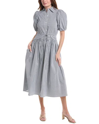 Rebecca Taylor Striped Poplin Puff Sleeve Shirt Dress In Blue In Gray