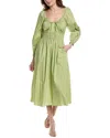 Rebecca Taylor Poplin Smocked Waist Maxi Dress In Green