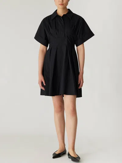 Rebecca Taylor Poplin Waisted Shirt Dress In Black