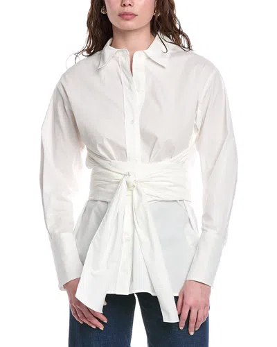 Rebecca Taylor Poplin Wrap Blouse In White