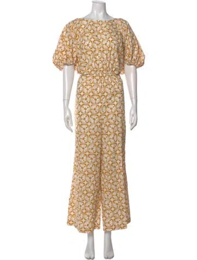 Pre-owned Rebecca Taylor Printed Bateau Neckline Jumpsuit In Yellow