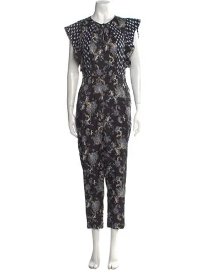 Pre-owned Rebecca Taylor Printed Crew Neck Jumpsuit In Black