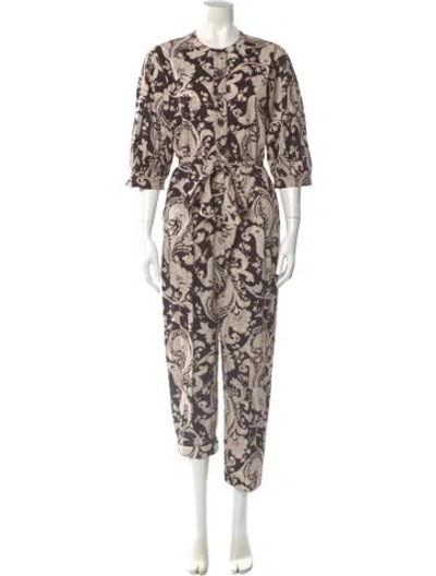 Pre-owned Rebecca Taylor Printed Crew Neck Jumpsuit W/ Tags In Brown