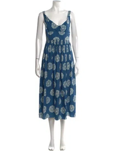Pre-owned Rebecca Taylor Printed Midi Length Dress In Blue