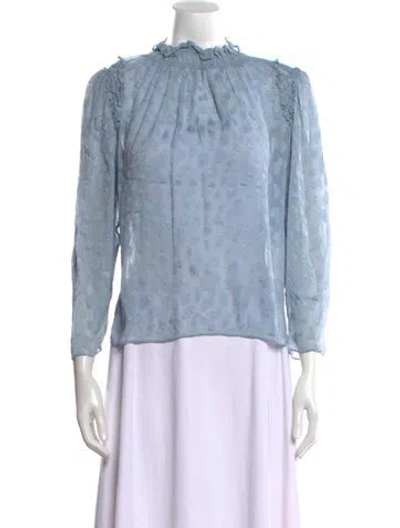 Pre-owned Rebecca Taylor Printed Mock Neck Blouse In Blue