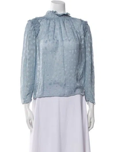 Pre-owned Rebecca Taylor Printed Mock Neck Blouse In Blue