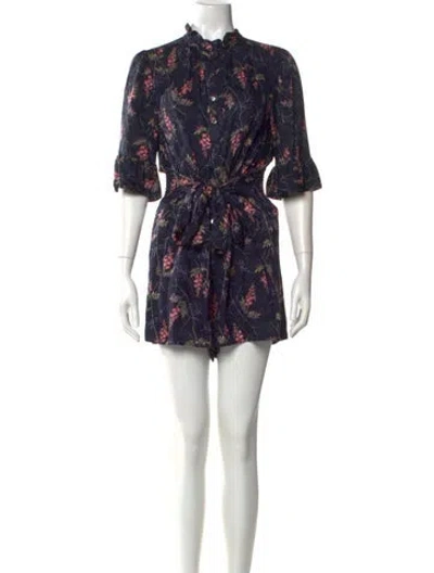 Pre-owned Rebecca Taylor Printed Mock Neck Romper In Multi