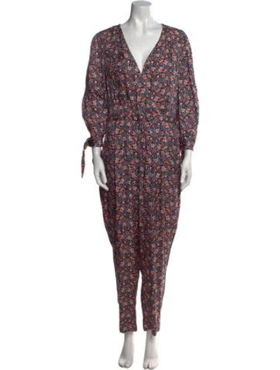 Pre-owned Rebecca Taylor Printed Plunge Neckline Jumpsuit In Blue
