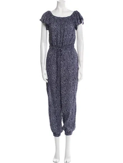 Pre-owned Rebecca Taylor Printed Scoop Neck Jumpsuit In Blue