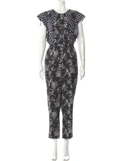 Pre-owned Rebecca Taylor Printed Scoop Neck Jumpsuit In Blue