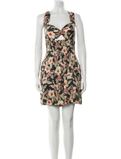 Pre-owned Rebecca Taylor Printed Square Neckline Romper W/ Tags In Black