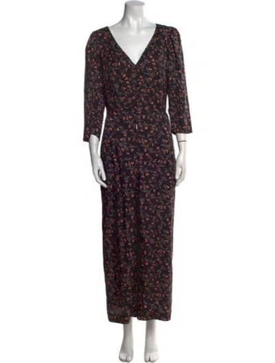 Pre-owned Rebecca Taylor Printed V-neck Jumpsuit In Black