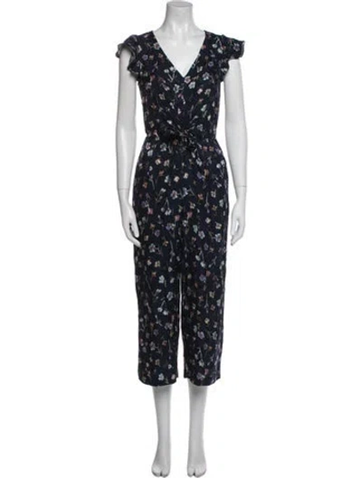 Pre-owned Rebecca Taylor Printed V-neck Jumpsuit In Blue