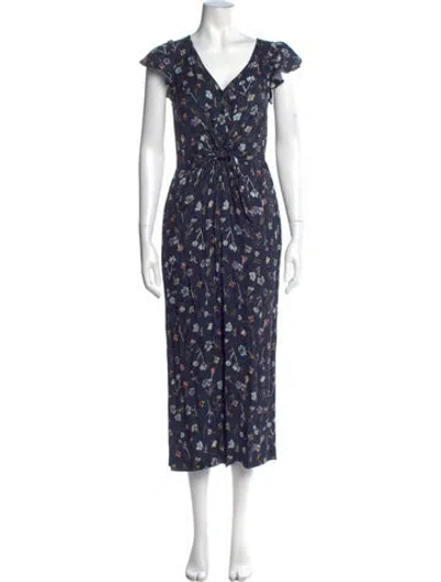 Pre-owned Rebecca Taylor Printed V-neck Jumpsuit In Blue