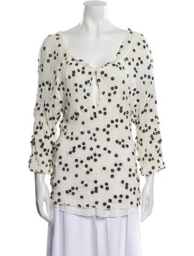 Pre-owned Rebecca Taylor Printed V-neck Tunic W/ Tags In Neutral