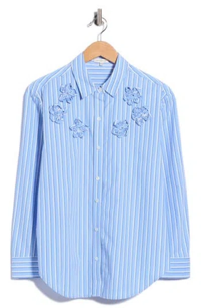 Rebecca Taylor Priya Cotton Poplin Shirt With Floral Appliqu In Blue