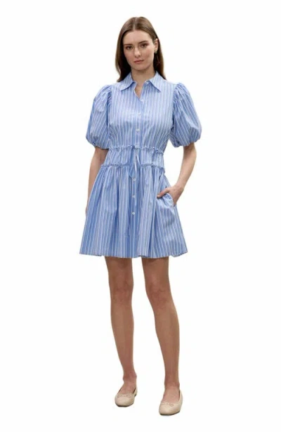 Rebecca Taylor Priya Poplin Shirt Dress In Blue Stripe Combo