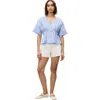 Rebecca Taylor Priya Poplin Top In Blue Stripe Combo