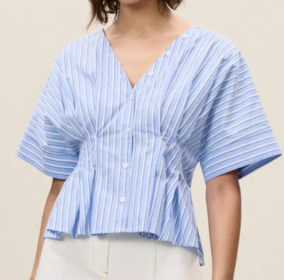 REBECCA TAYLOR PRIYA POPLIN TOP IN BLUE STRIPE