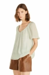 Rebecca Taylor Puff Sleeve Top In Green