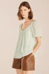 Rebecca Taylor Puff Sleeve Top In Green