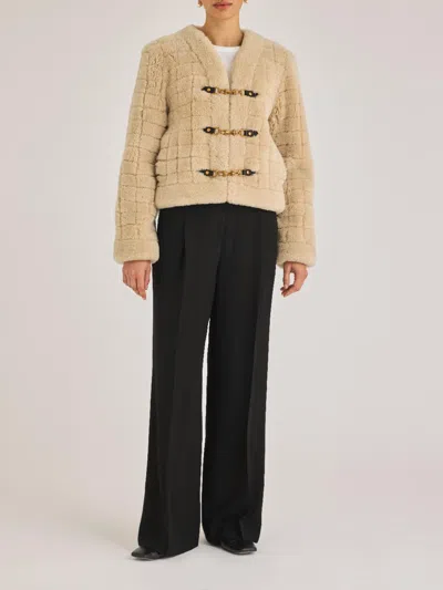 Rebecca Taylor Quilted Stitch Shearling Jacket In Neutral