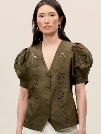 Rebecca Taylor Raquel Twill Shirt In Olive