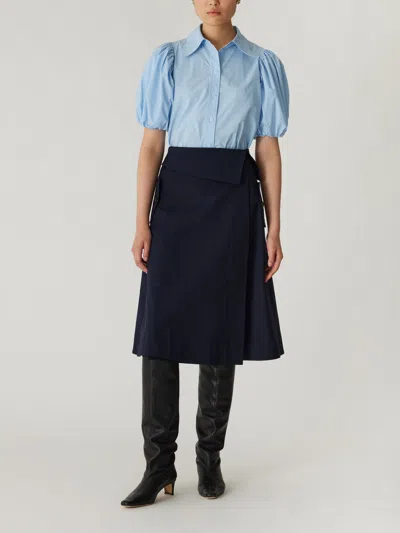 Rebecca Taylor Refined Sateen Foldover Wrap Skirt In Blue