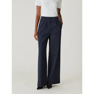 Rebecca Taylor Refined Sateen Wide Leg Cotton Trouser In Dark Navy