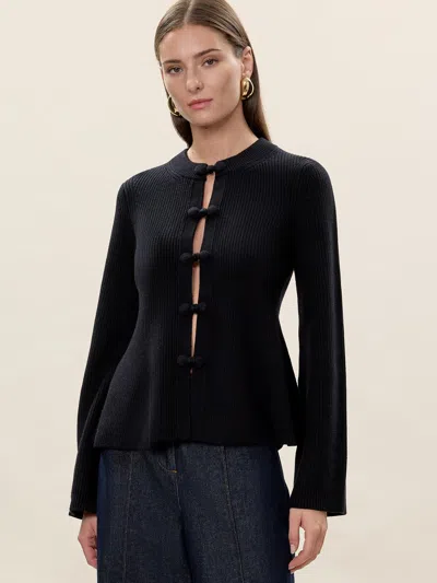 Rebecca Taylor Rhea Knit Peplum Cardi In Black