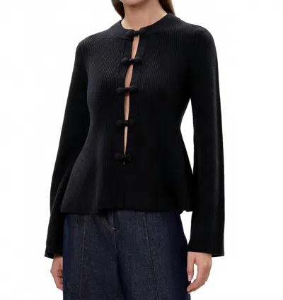 REBECCA TAYLOR RHEA KNIT PEPLUM CARDIGAN IN BLACK