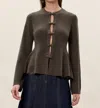 Rebecca Taylor Rhea Knit Peplum Cardigan In Olive In Brown