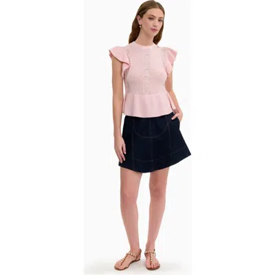 Rebecca Taylor Rhea Lace Knit Sweater In Pink