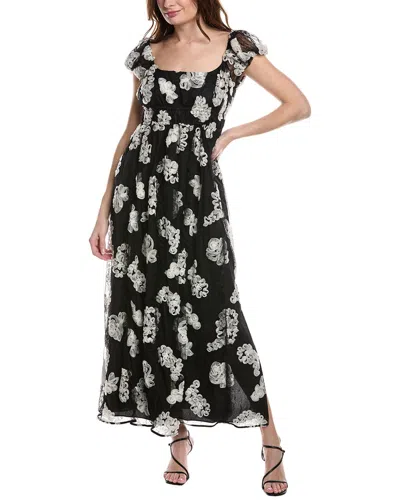 Rebecca Taylor Ribbon Lace Silk Maxi Dress In Black
