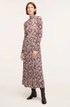 Rebecca Taylor Rochelle Fleur Pleated Mock Neck Dress In Fleur Raisin Combo