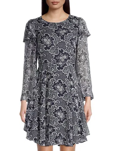 Rebecca Taylor Rochelle Fleur Ruffle Silk Dress In Floral Multi In Grey