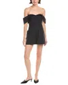 Rebecca Taylor Cotton Sateen Draped Shoulder Romper In Black