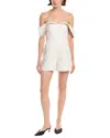 Rebecca Taylor Cotton Sateen Draped Shoulder Romper In White