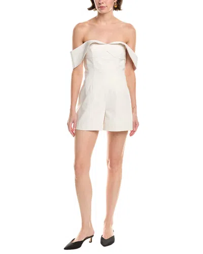 Rebecca Taylor Cotton Sateen Draped Shoulder Romper In White