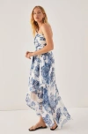 Rebecca Taylor Rosarium Fleur Silk Linen Maxi Dress In Delft Combo
