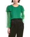 Rebecca Taylor Ruffle Silk Chiffon Blouse In Green