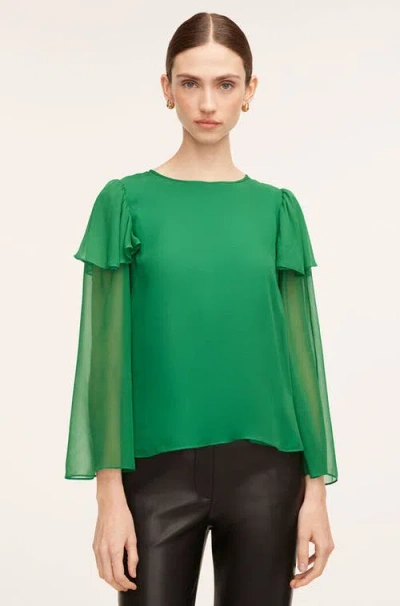 Rebecca Taylor Ruffle Silk Chiffon Blouse In Jade