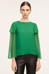 Rebecca Taylor Ruffle Silk Chiffon Blouse In Green