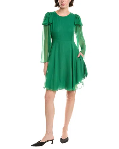 Rebecca Taylor Ruffle Silk Mini Dress In Green