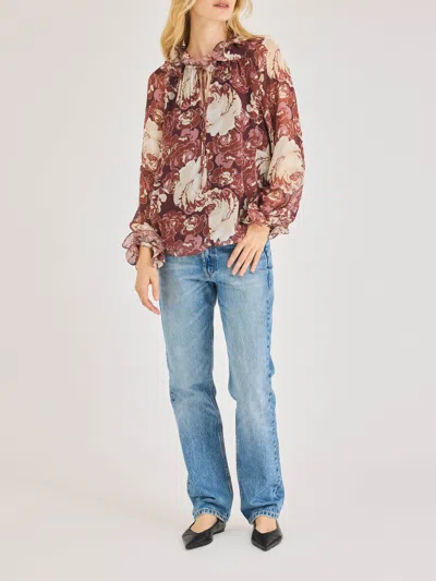 Rebecca Taylor Sarita Long-sleeve Top In Raisin Combo