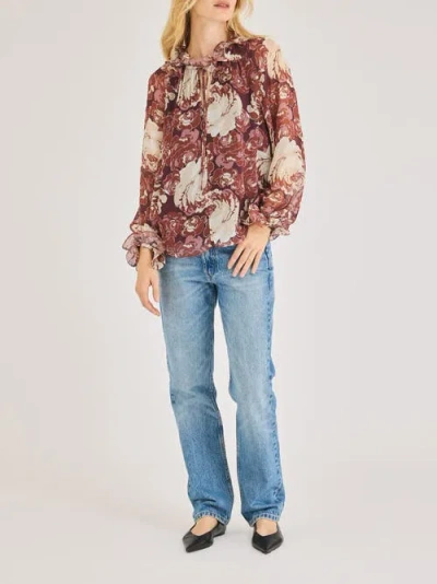 Rebecca Taylor Sarita Long-sleeve Top In Raisin Combo