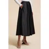 Rebecca Taylor Sateen Midi Skirt In Black