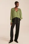 Rebecca Taylor Sateen Tie Top In Green